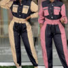 Women color matching Top and multi-pocket trousers Casual Two Piece Set