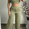 Women Contrast Color Patchwork Top and Pant Casual Two-Piece Set