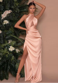 Women Crossover Halter Neck Sexy Cutout Slit Dress