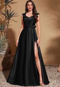 Women Elegant Black Sequined V-Neck Party Mermaid Bridesmaid Evening Dress(Processing time need 3-6 days)