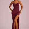 Women elegant solid backless slit maxi dress