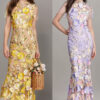 Women Evening Party Dress with Floral Embroidery and Fishtail Maxi Dress