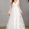 Women Fall and Winter Long Sleeve V-Neck Large Swing Trailing Lace Wedding Dress