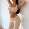 Women Fall and Winter Solid Sexy Crop Suspender Top and Pants Casual Two-piece Set