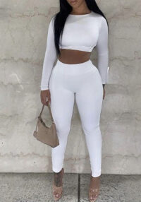 Women Fall Round Neck Long-Sleeved Top and Pants Two-Piece Set