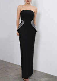 Women Fall Strapless Off-Shoulder Beaded Black French Dress