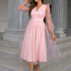 Women Fall V-Neck Mesh A-line Party Dress