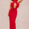 Women Floral Sexy Hollow Backless Halter Neck Red Summer Party and Holiday Bandage Dress