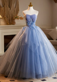 Women Formal Party Blue Strapless Tutu Evening Dress(Processing time need 3-6 days)