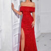 Women formal party off-shoulder sequined Slited Maxi Dress