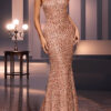 Women Formal Party One-Shoulder Gold Sequined Fishtail Evening Dress