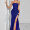 Women formal party strapless sequined luxury evening dress.
