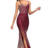 Women Gradient Sequined Strapless Sexy Backless Slit Dress