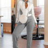 Women Gray and White Casual Patchwork Zipper Top and Pants Two-Piece Set