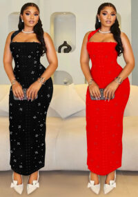 Women Halter Neck Beaded Bodycon Dress