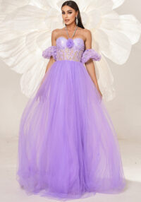 Women Halter Neck Sexy Formal Party Mesh Maxi Evening Dress