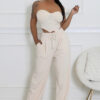 Women heart-shaped Strapless Top and Casual trousers two-piece set