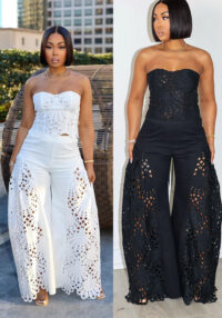 Women Lace Strapless Top and Pant Two-piece Set