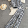 Women Long Sleeve Round Neck Knitting Top And Wide Leg Pants Two-Piece Set