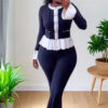 Women Long-Sleeved Knitting Top and Pant Two-Piece Set