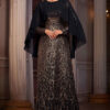 Women Long-Sleeved Round Neck Formal Party Sequined Evening Dress with Cape