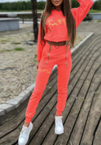 Women Metal Zipper Contrast Color Casual Hoodies and Two-Piece Set