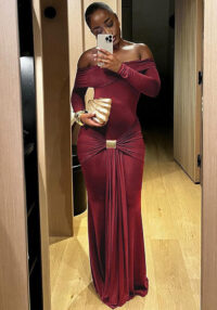 Women Off Shoulder Solid Long Sleeve Sexy Bodycon Dress