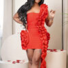 Women one shoulder ruffle edge formal party bodycon dress