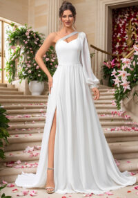 Women One-shoulder Sleeve Formal Party Wedding Wedding Dress Evening Dress Bridesmaid Dress