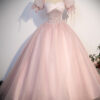 Women Pink Bridal Toast Dress for Performances, Colorful Tulle Princess Evening Dress（Processing time need 3-6 days）