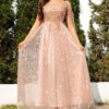 Women pink mesh sequin patchwork formal dinner dress