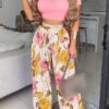 Women printed Casual short-sleeved T-shirt + wide-leg pants two-piece set