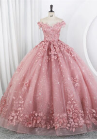 Women Puffy Tulle Embroidered Off-Shoulder Performance Costume Ball Gown