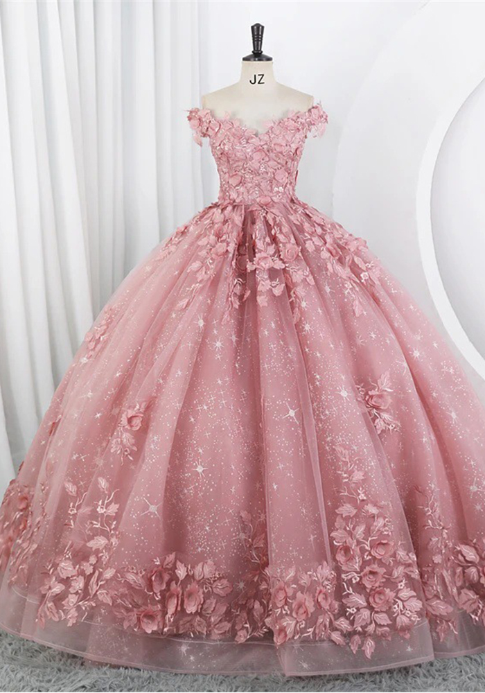 Women Puffy Tulle Embroidered Off-Shoulder Performance Costume Ball Gown