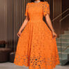 Women Round Neck Elegant Lace See-Through Formal Party Dress
