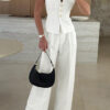 Women’s White Wide-Lapel V-Neck Sleeveless Wide-Leg Jumpsuit