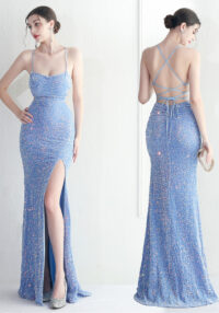 Women Sequined Halter Neck Halter Formal Party Maxi Mermaid Evening Dress