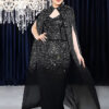 Women Sexy Beaded Bodycon Cape Dress
