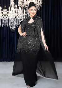 Women Sexy Beaded Bodycon Cape Dress