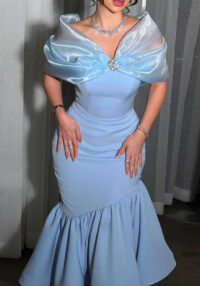 Women Sexy Bow Off-Shoulder Strapless Elegant Formal Party Fishtail Dress