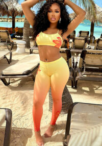 Women Sexy Floral Gradient Printed Camisole Vest Top and Trousers Two-Piece Set