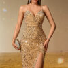Women Sexy Halter Neck Sequin Birthday Party Evening Dress