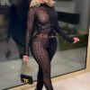 Women Sexy Mesh Patchwork Print Top and Pant Two-Piece Set