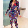 Women Sexy Mesh Printed Top and Pant Two-Piece Set