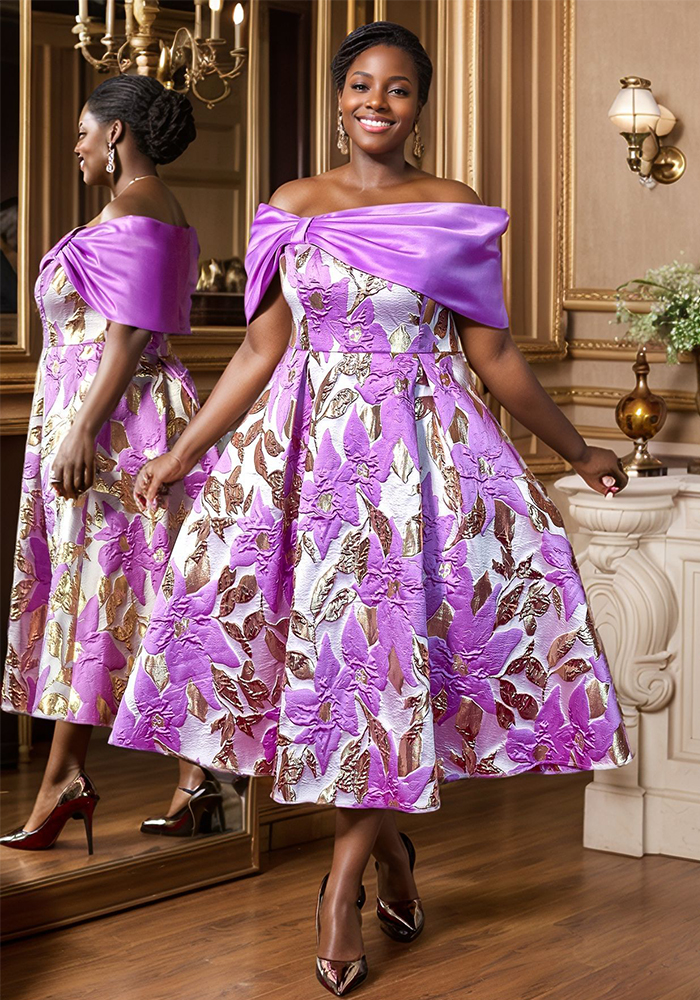 Women Sexy Off Shoulder Jacquard Elegant Formal Party Dresses