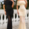 Women Sexy Off-Shoulder Mesh Holiday Dress Dress