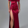 Women sexy off-the-shoulder pleated slit dress
