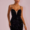 Women sexy patchwork see-through slit formal party strapless dress