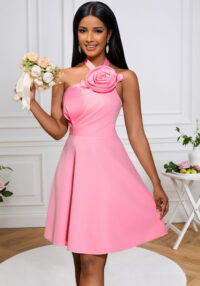 Women Sexy Rose Halter Bridesmaid Dress Elegant Dinner Dress