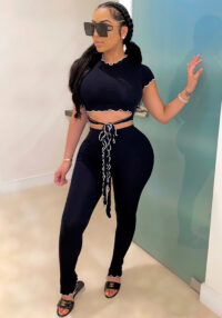 Women Sexy Short-Sleeved Top and Pant Two-Piece Set